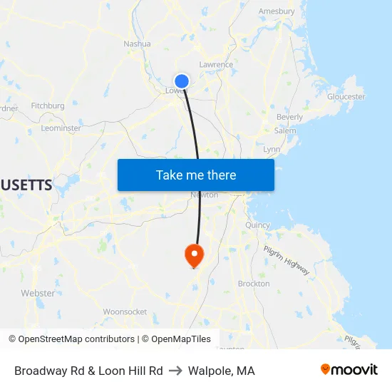 Broadway Rd & Loon Hill Rd to Walpole, MA map
