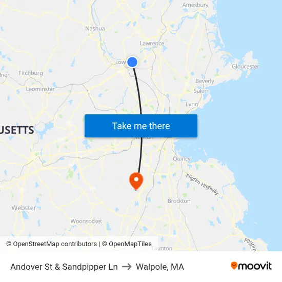 Andover St & Sandpipper Ln to Walpole, MA map