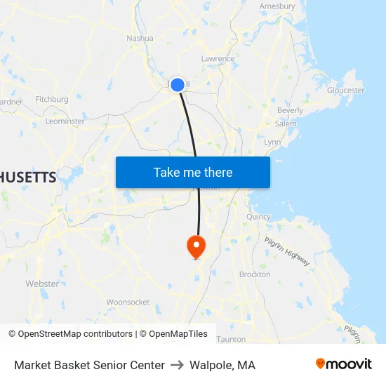 Market Basket Senior Center to Walpole, MA map