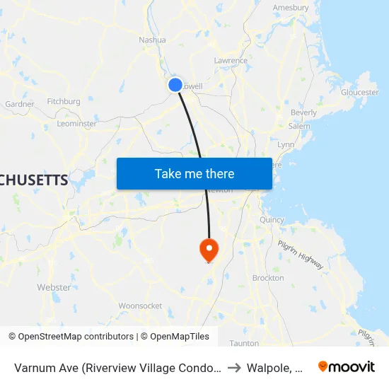 Varnum Ave (Riverview Village Condos) to Walpole, MA map