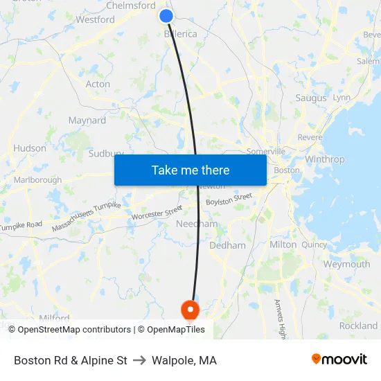 Boston Rd & Alpine St to Walpole, MA map