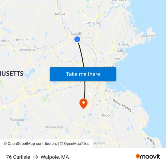 76 Carlisle to Walpole, MA map