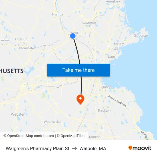 Walgreen's Pharmacy Plain St to Walpole, MA map