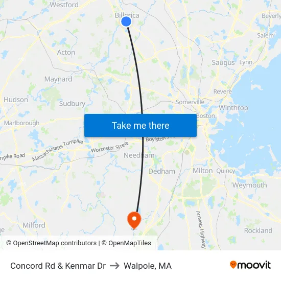 Concord Rd & Kenmar Dr to Walpole, MA map
