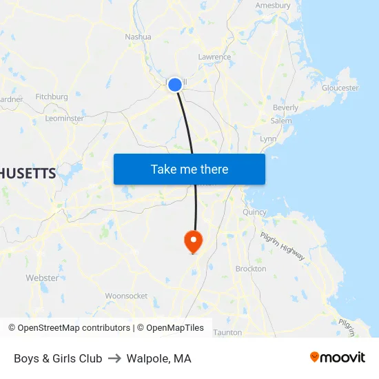 Boys & Girls Club to Walpole, MA map