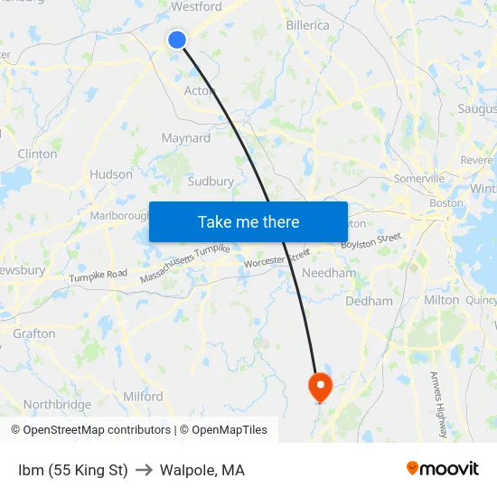 Ibm (55 King St) to Walpole, MA map