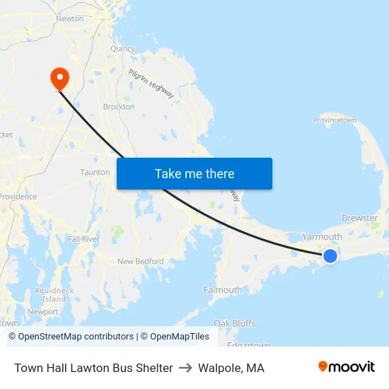 Town Hall Lawton Bus Shelter to Walpole, MA map