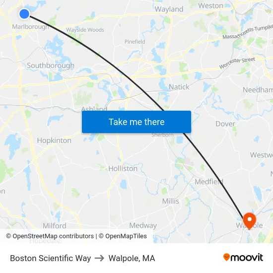 Boston Scientific Way to Walpole, MA map