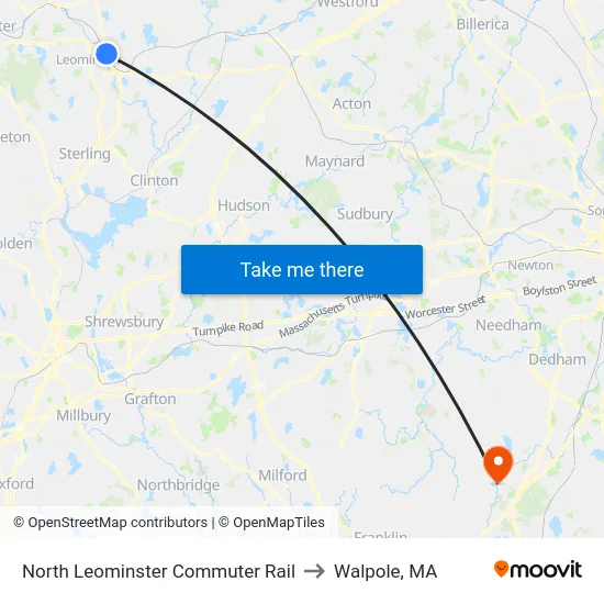 North Leominster Commuter Rail to Walpole, MA map