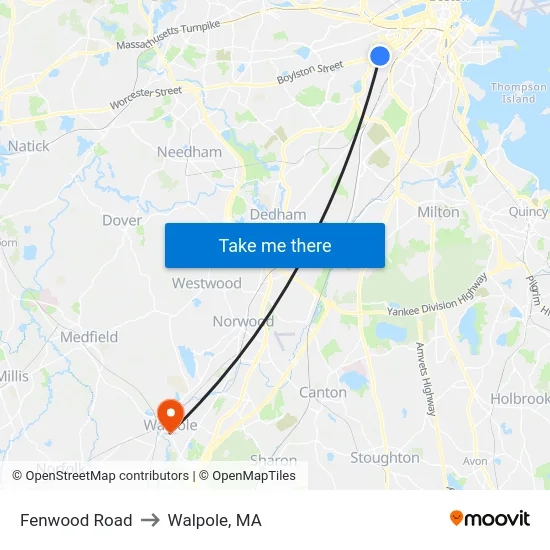 Fenwood Road to Walpole, MA map