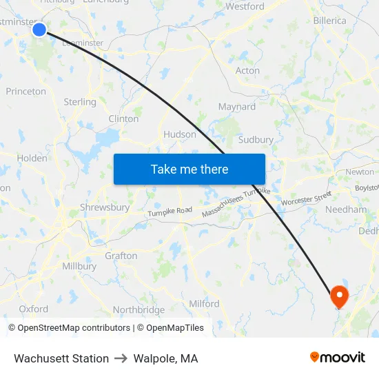Wachusett Station to Walpole, MA map