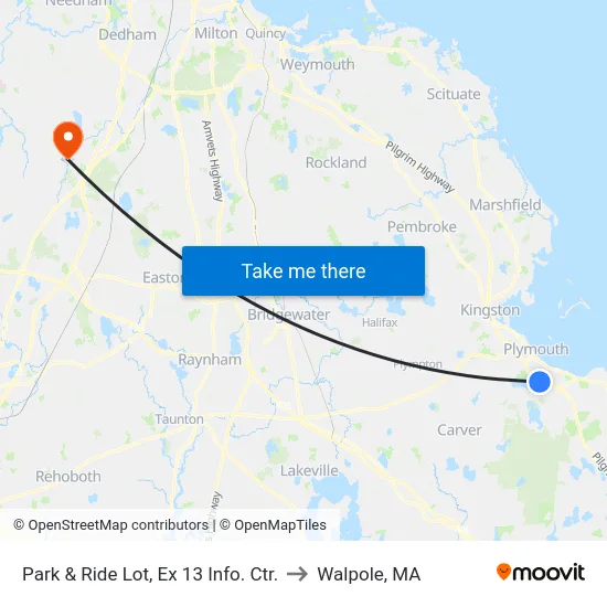 Park & Ride Lot, Ex 13 Info. Ctr. to Walpole, MA map