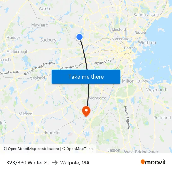 828/830 Winter St to Walpole, MA map