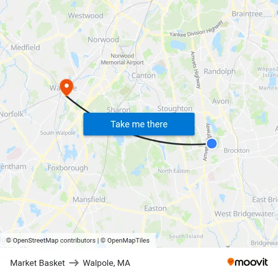 Market Basket to Walpole, MA map