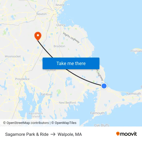 Sagamore Park & Ride to Walpole, MA map