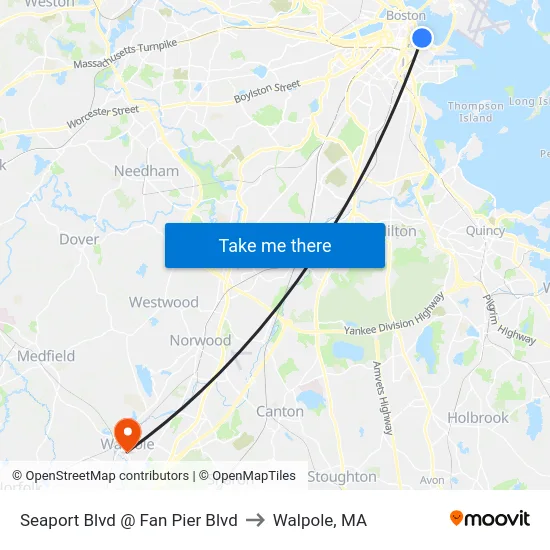 Seaport Blvd @ Fan Pier Blvd to Walpole, MA map