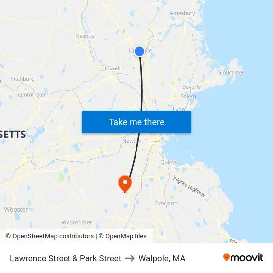 Lawrence Street & Park Street to Walpole, MA map