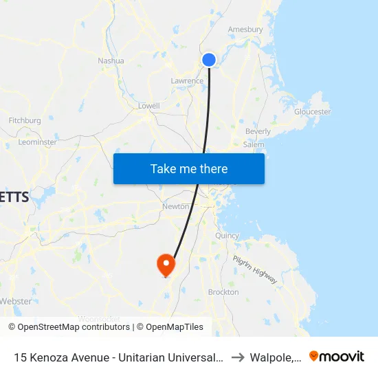 15 Kenoza Avenue - Unitarian Universalist Church to Walpole, MA map