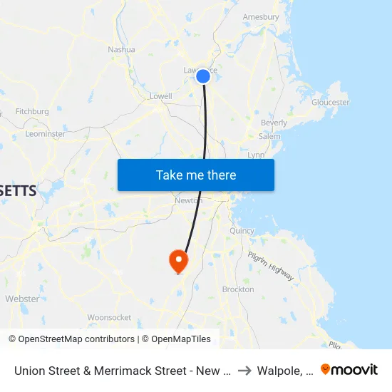 Union Street & Merrimack Street - New Balance to Walpole, MA map