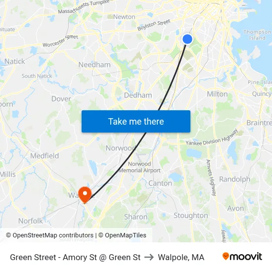 Green Street - Amory St @ Green St to Walpole, MA map
