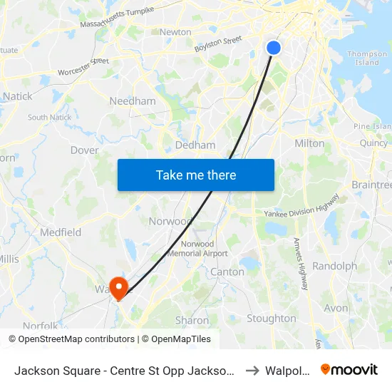 Jackson Square - Centre St Opp Jackson Square Busway to Walpole, MA map