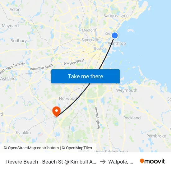 Revere Beach - Beach St @ Kimball Ave to Walpole, MA map