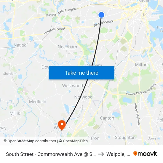 South Street - Commonwealth Ave @ South St to Walpole, MA map
