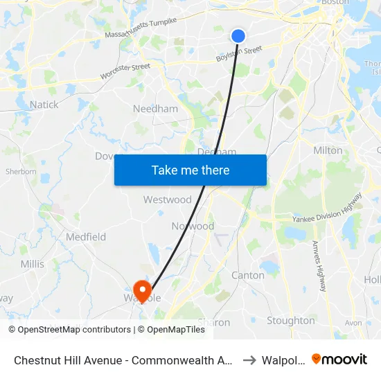 Chestnut Hill Avenue - Commonwealth Ave @ Chestnut Hill Ave to Walpole, MA map