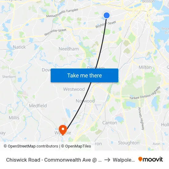 Chiswick Road - Commonwealth Ave @ Chiswick Rd to Walpole, MA map