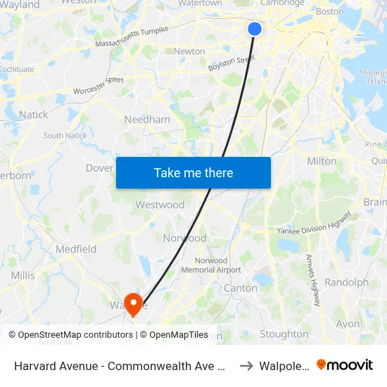 Harvard Avenue - Commonwealth Ave @ Harvard Ave to Walpole, MA map