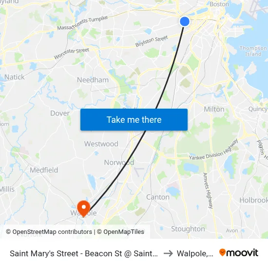 Saint Mary's Street - Beacon St @ Saint Mary's St to Walpole, MA map