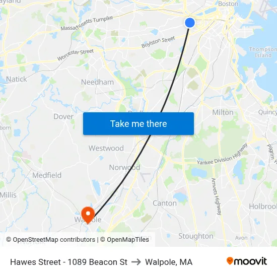 Hawes Street - 1089 Beacon St to Walpole, MA map