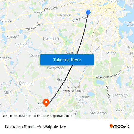 Fairbanks Street to Walpole, MA map