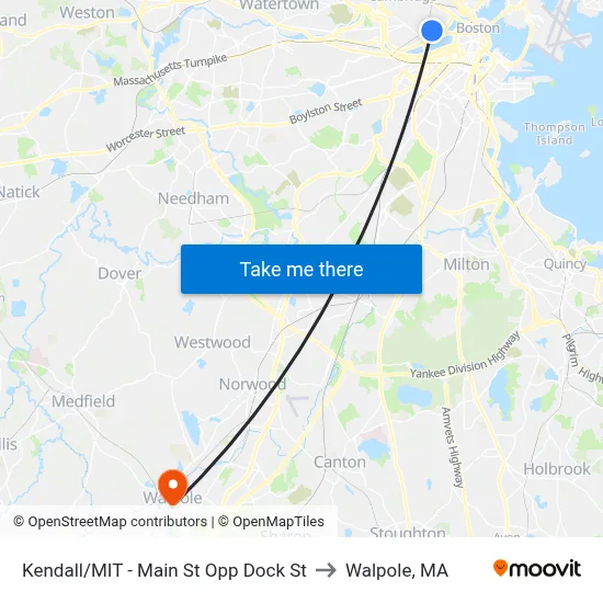 Kendall/MIT - Main St Opp Dock St to Walpole, MA map