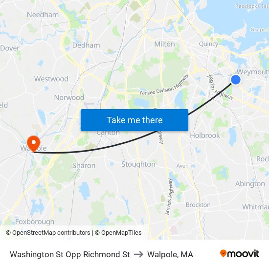 Washington St Opp Richmond St to Walpole, MA map