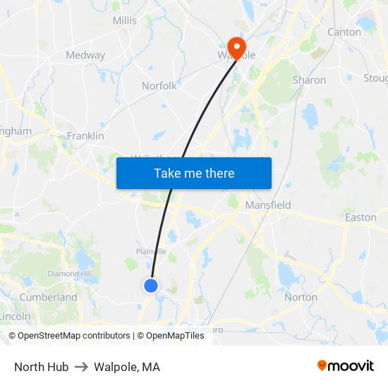 North Hub to Walpole, MA map