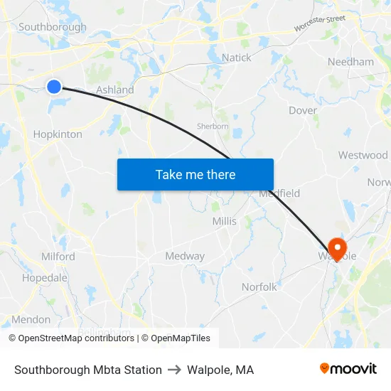 Southborough Mbta Station to Walpole, MA map