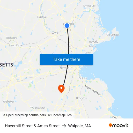 Haverhill Street & Ames Street to Walpole, MA map