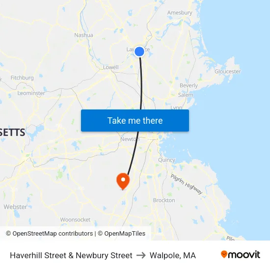 Haverhill Street & Newbury Street to Walpole, MA map