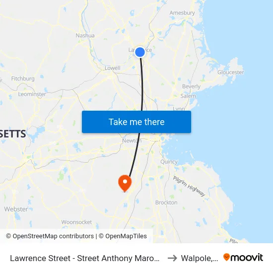 Lawrence Street - Street Anthony Maronite Church to Walpole, MA map
