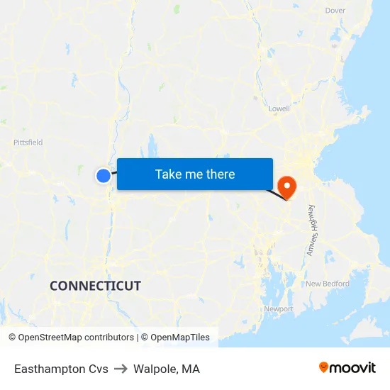 Easthampton Cvs to Walpole, MA map