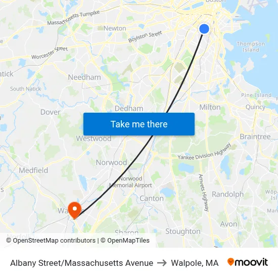 Albany Street/Massachusetts Avenue to Walpole, MA map