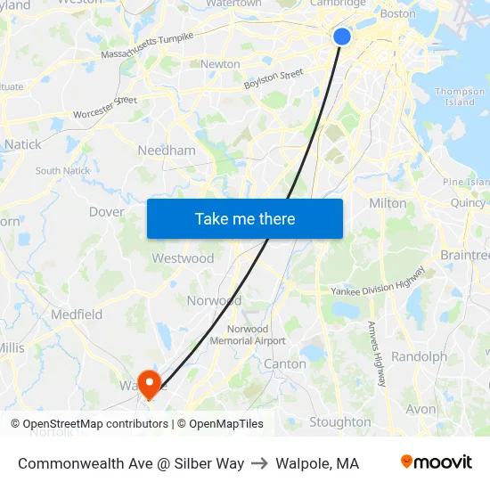 Commonwealth Ave @ Silber Way to Walpole, MA map