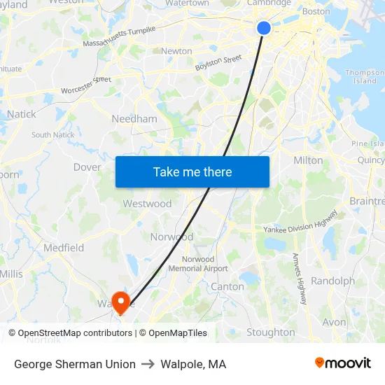 George Sherman Union to Walpole, MA map