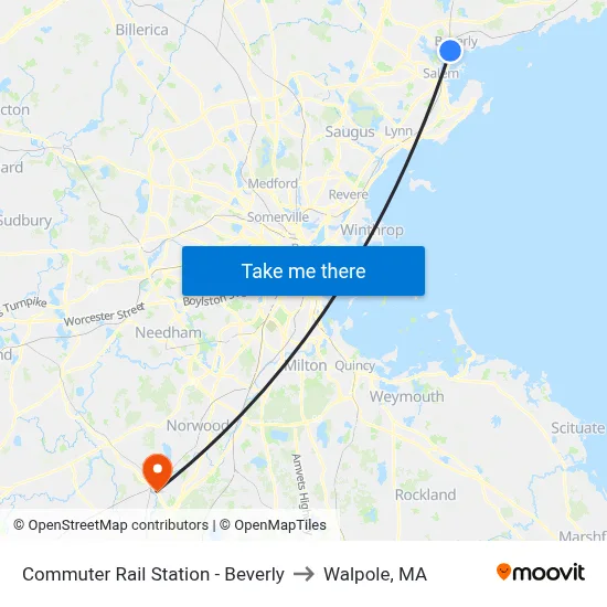 Commuter Rail Station - Beverly to Walpole, MA map