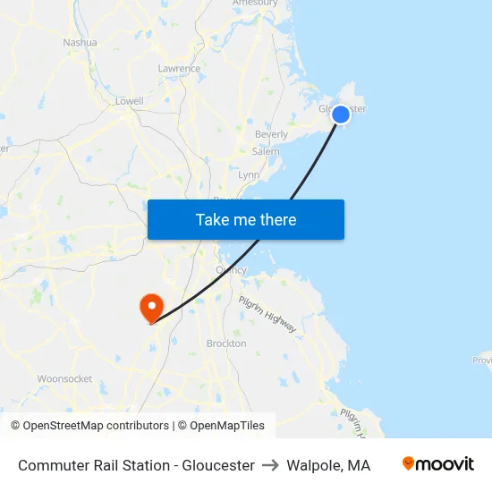 Commuter Rail Station - Gloucester to Walpole, MA map