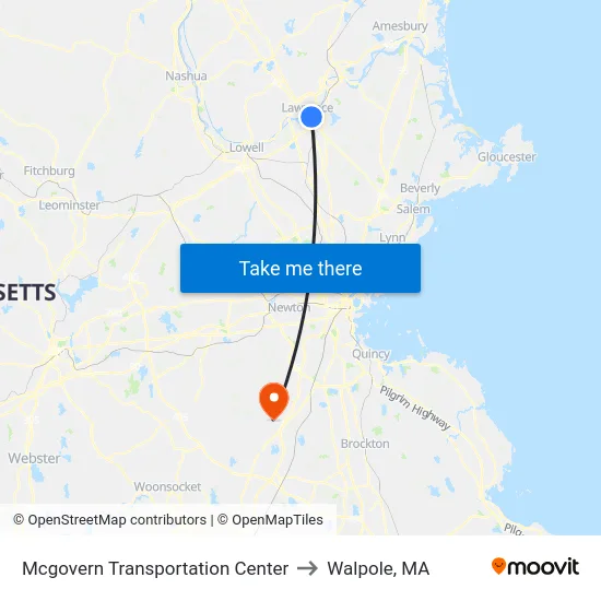 Mcgovern Transportation Center to Walpole, MA map
