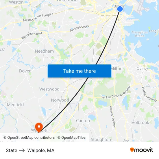State to Walpole, MA map