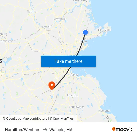 Hamilton/Wenham to Walpole, MA map