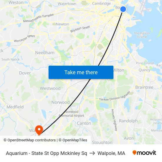 Aquarium - State St Opp Mckinley Sq to Walpole, MA map